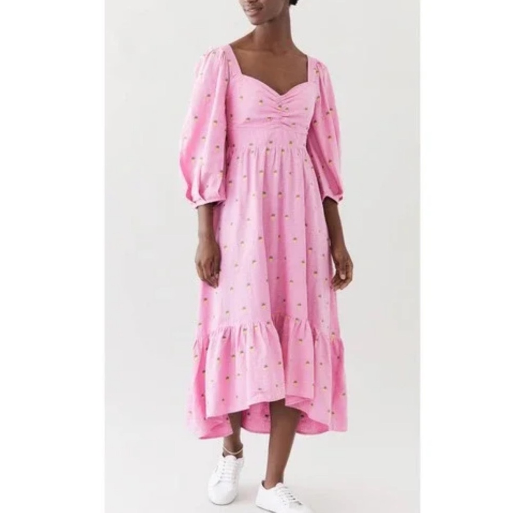Farm Rio Embroidered Pineapple Pink Midi Dress